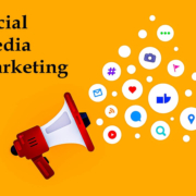 "Social Media Marketing" with social media icon images and Yellow background